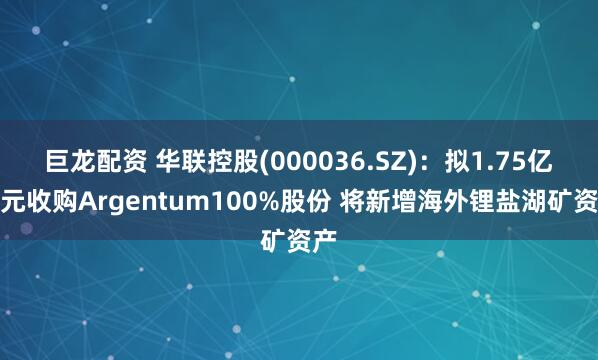 巨龙配资 华联控股(000036.SZ)：拟1.75亿美元收购Argentum100%股份 将新增海外锂盐湖矿资产