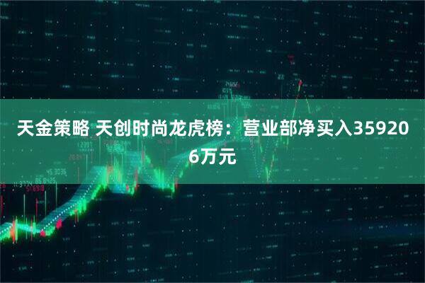 天金策略 天创时尚龙虎榜：营业部净买入359206万元